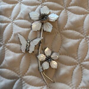 Mother of Pearl and Silver Brooch